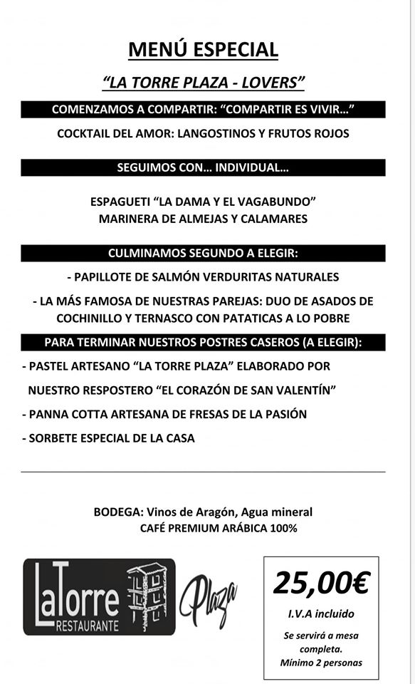Menú de San Valentín en La Torre Plaza