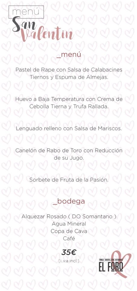 Menú de San Valentín en El Foro