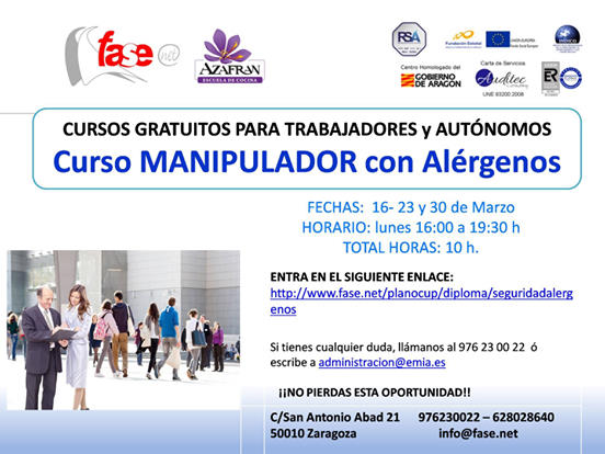 Curso de manipulador de alimentos con alérgenos en Azafrán