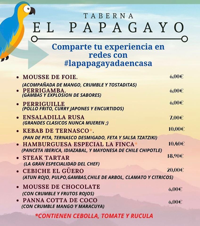 Carta Taberna el Papagayo