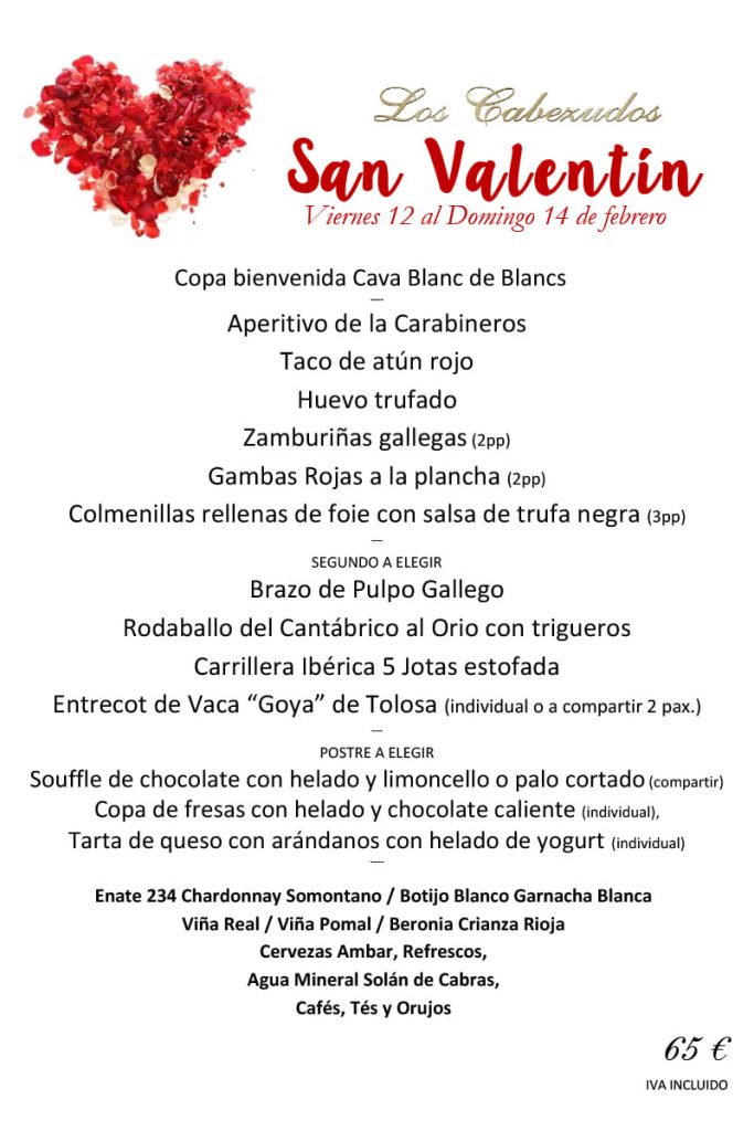 Menú San Valentín - Los Cabezudos 