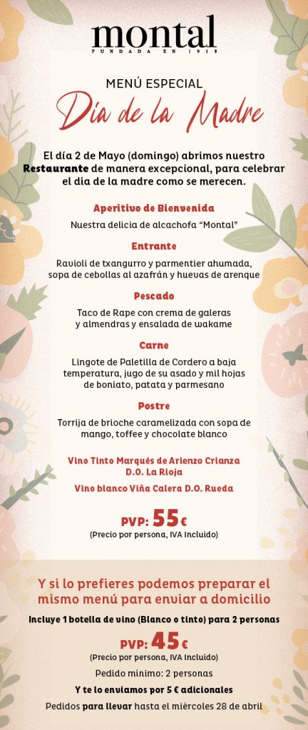 Menú del Día de la Madre - Montal 