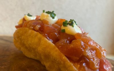 El Taco japo de tartar de trucha de El Grado y tomate rosa de Barbastro de l’Usuella, mejor tapa del festival vino somontano 2025