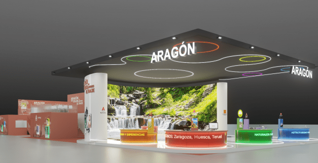 Aragón transforma su presencia en FITUR con un stand inmersivo de gran formato audiovisual con el lema ‘Aragón es el color, tú decides el viaje’