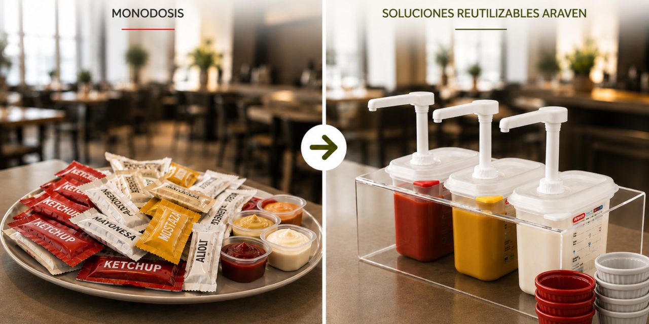 Araven ofrece más de 60 soluciones reutilizables para decir adiós a las monodosis de salsas en la hostelería